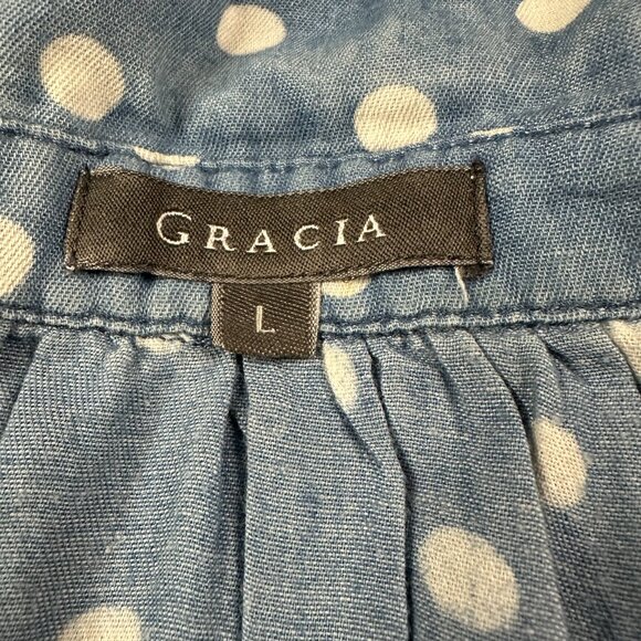 Gracia Polka Dot Hi-Low Button Blouse Size L - Picture 4 of 5